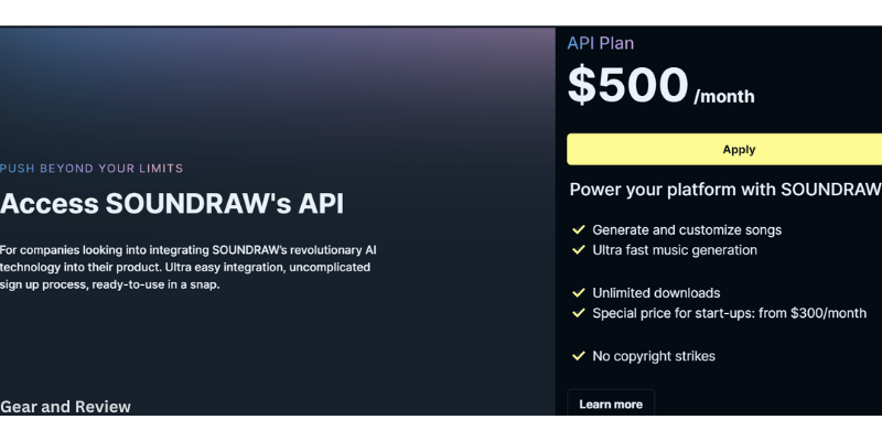 API Plan of Soundraw AI