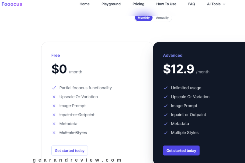 Fooocus AI priceplan monthly